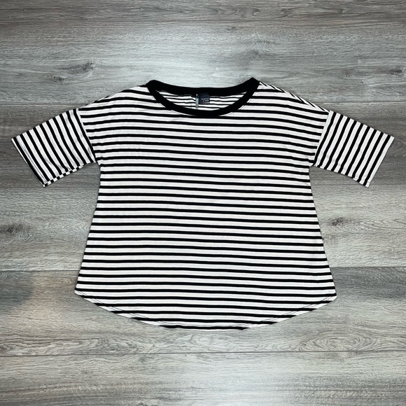 Sparkle & Fade Striped Elbow Sleeve Shirt Small Black Cream - Picture 2 of 13